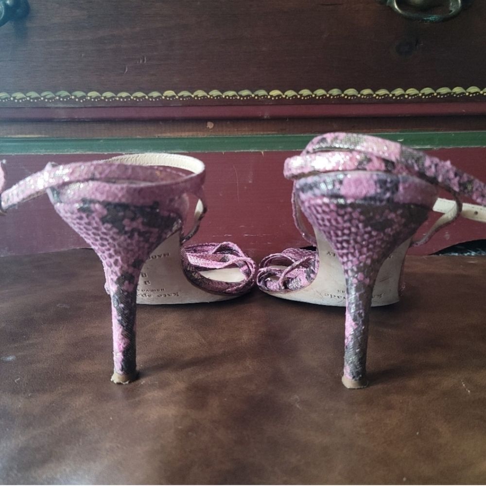 Kate Spade Pink Python Metallic Stiletto Sandals Size 9 - Picture 2 of 5